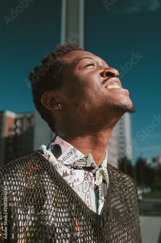 Closeup portrait of black guy photo