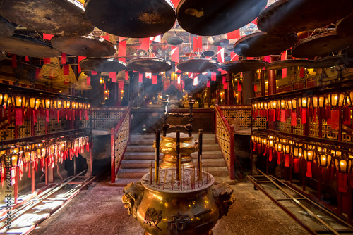 Interior of Chinese temple in Hong Kong photo