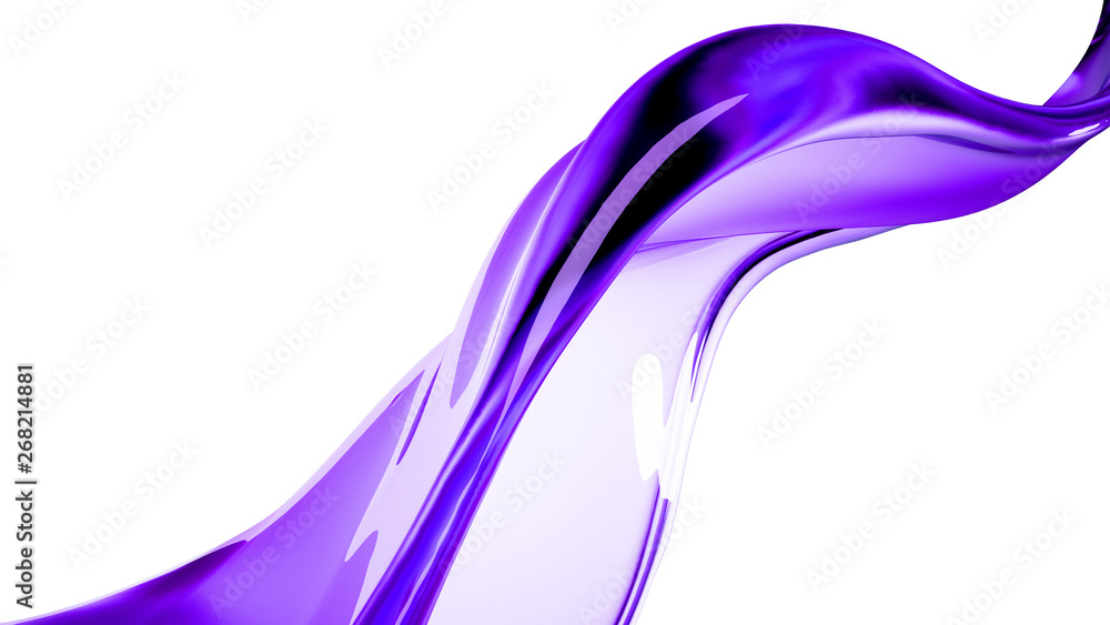 Splash of purple transparent liquid on a white background. 3d illustration, 3d rendering. Splash of purple transparent liquid on a white background. 3d illustration, 3d rendering.