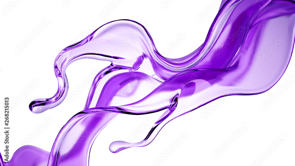 Splash of purple transparent liquid on a white background. 3d illustration, 3d rendering. Splash of purple transparent liquid on a white background. 3d illustration, 3d rendering.