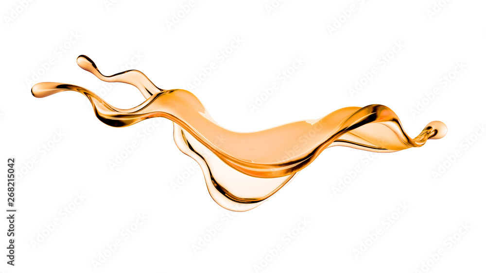 Splash of orange transparent liquid on a white background. 3d illustration, 3d rendering. Splash of orange transparent liquid on a white background. 3d illustration, 3d rendering.