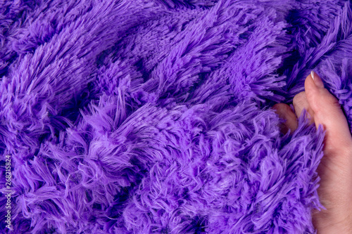 Soft, fluffy, lilac carpet. Space for text