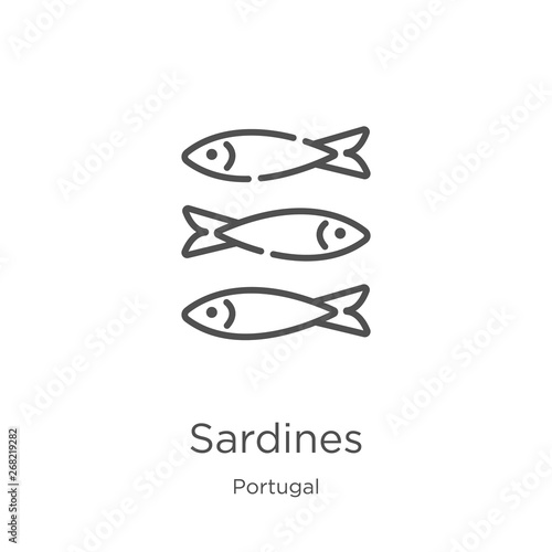 sardines icon vector from portugal collection. Thin line sardines outline icon vector illustration. Outline, thin line sardines icon for website design and mobile, app development.