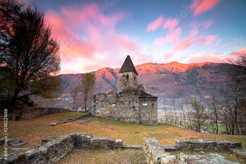 Abbey of San Pietro in Vallate at sunset, Lombardy, Italy