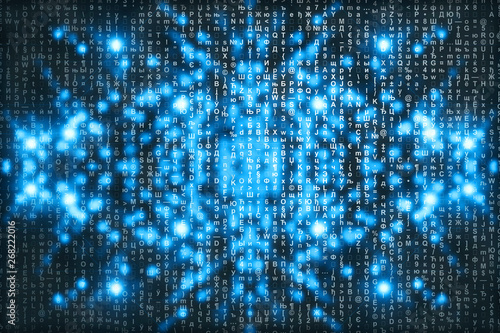 Wallpaper Mural Blue matrix digital background. Abstract cyberspace concept. Characters fall down. Matrix from symbols stream. Virtual reality design. Complex algorithm data hacking. Cyan digital sparks. Torontodigital.ca