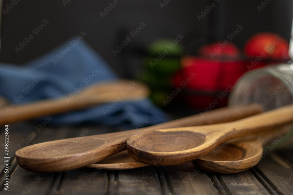 wooden spoons in a rustic kitchen wooden spoons in a rustic kitchen