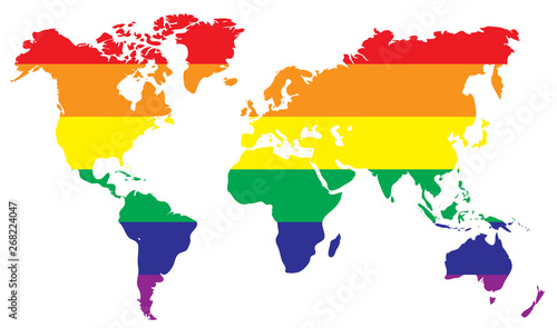Rainbow World map. Earth colorful map template. LGBT symbol. Homosexual love emblem. Gay sign. Sexual freedom community concept. Sex tolerance design.