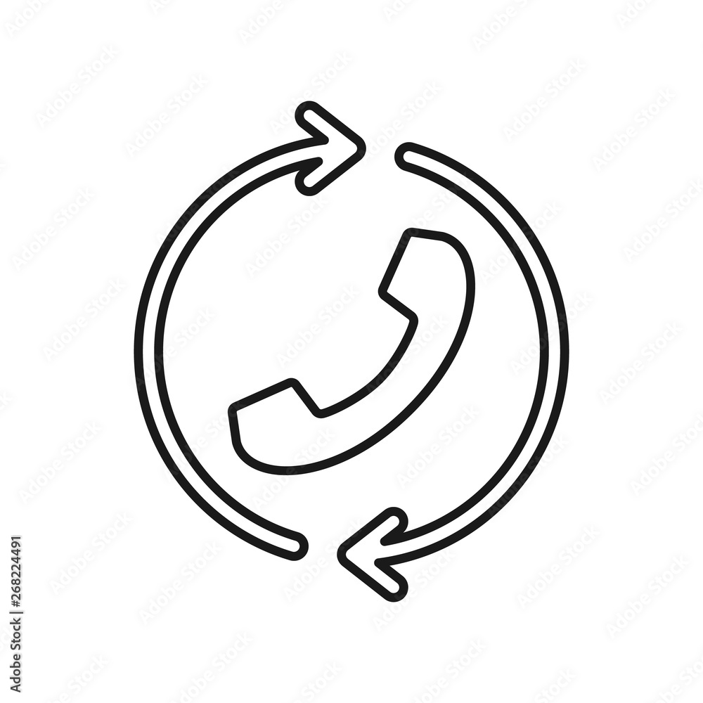 Call back service line icon. Thin line illustration. Handset with cycling arrow. Call, handset, recall icon illustration for perfect mobile and web design Call back service line icon. Thin line illustration. Handset with cycling arrow. Call, handset, recall icon illustration for perfect mobile and web design