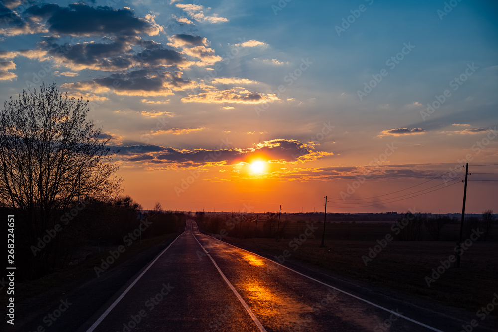 warm spring sunset .Moscow region.Russia.2019