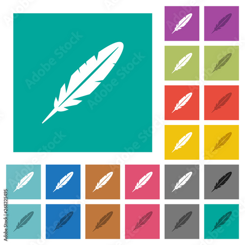 Single feather square flat multi colored icons