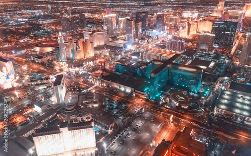 Aerial view of Las Vegas skyline from helicopter