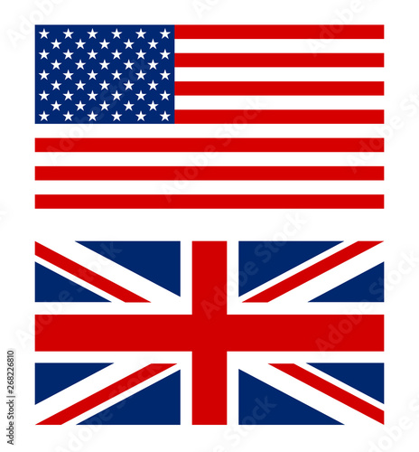 Usa and Great Britain flag. United states of America and United kindom application Language Symbol. Country of manufacture icon. Sticker with national flag Symbol of nation for infographics, web.