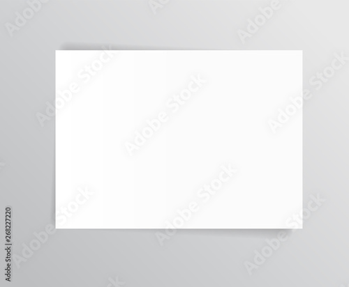 Vector White sheet of paper. Realistic empty paper note template of A4 format with soft shadows isolated on grey background