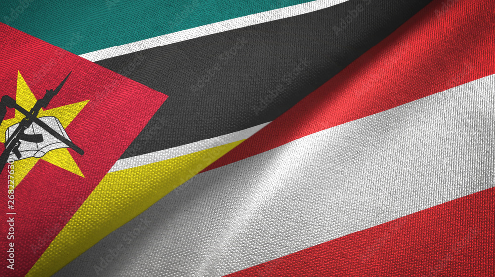Mozambique and Austria two flags textile cloth, fabric texture 