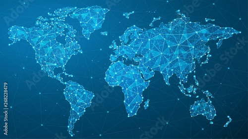 Fototapeta Naklejka Na Ścianę i Meble -  World Map Plexus - Global Technology and Business Connection