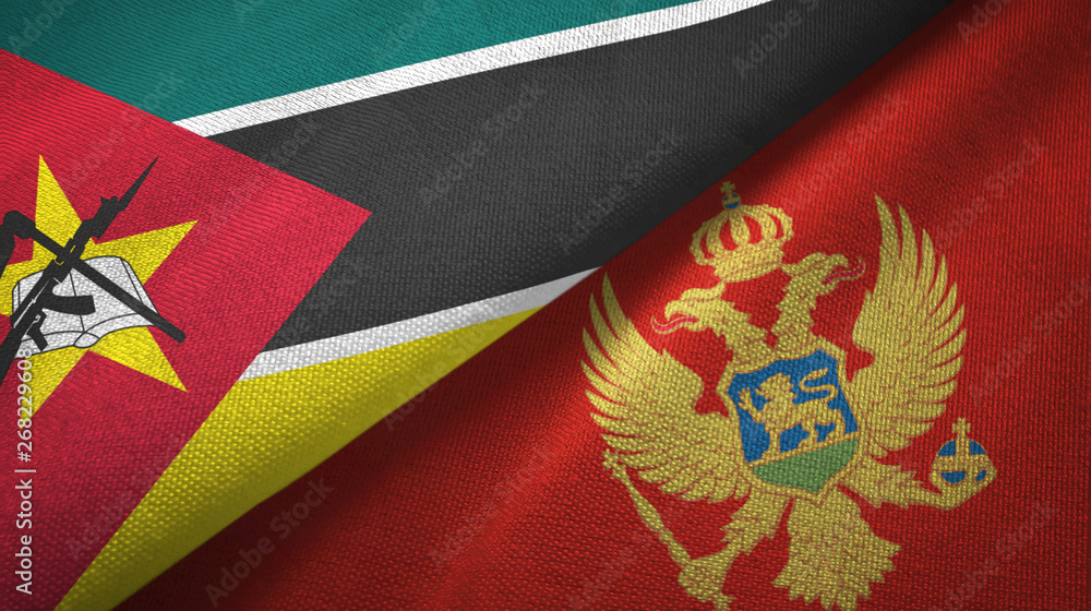 Mozambique and Montenegro two flags textile cloth, fabric texture Mozambique and Montenegro two flags textile cloth, fabric texture