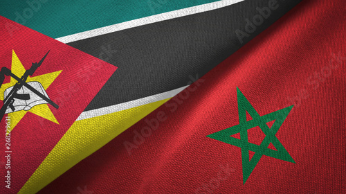 Mozambique and Morocco two flags textile cloth, fabric texture