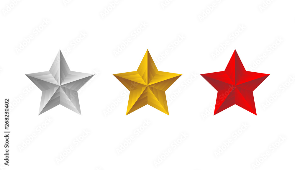 Red grey gold stars set. Vector 3d illustration on white background Red grey gold stars set. Vector 3d illustration on white background