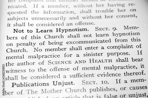Ban on Hypnotism in the Christian Science Church Manual by Mary Baker Eddy