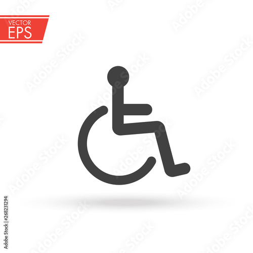 Disabled Handicap Icon. International wheelchair and Accessibility symbol. Invalid sign. Toilet disabled icon. Cripple outline symbol, dark on white background, logo editable, creative template.