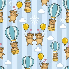 Deken met foto Dieren met ballon patronen Bear Go To Sky  © Zephyrinus