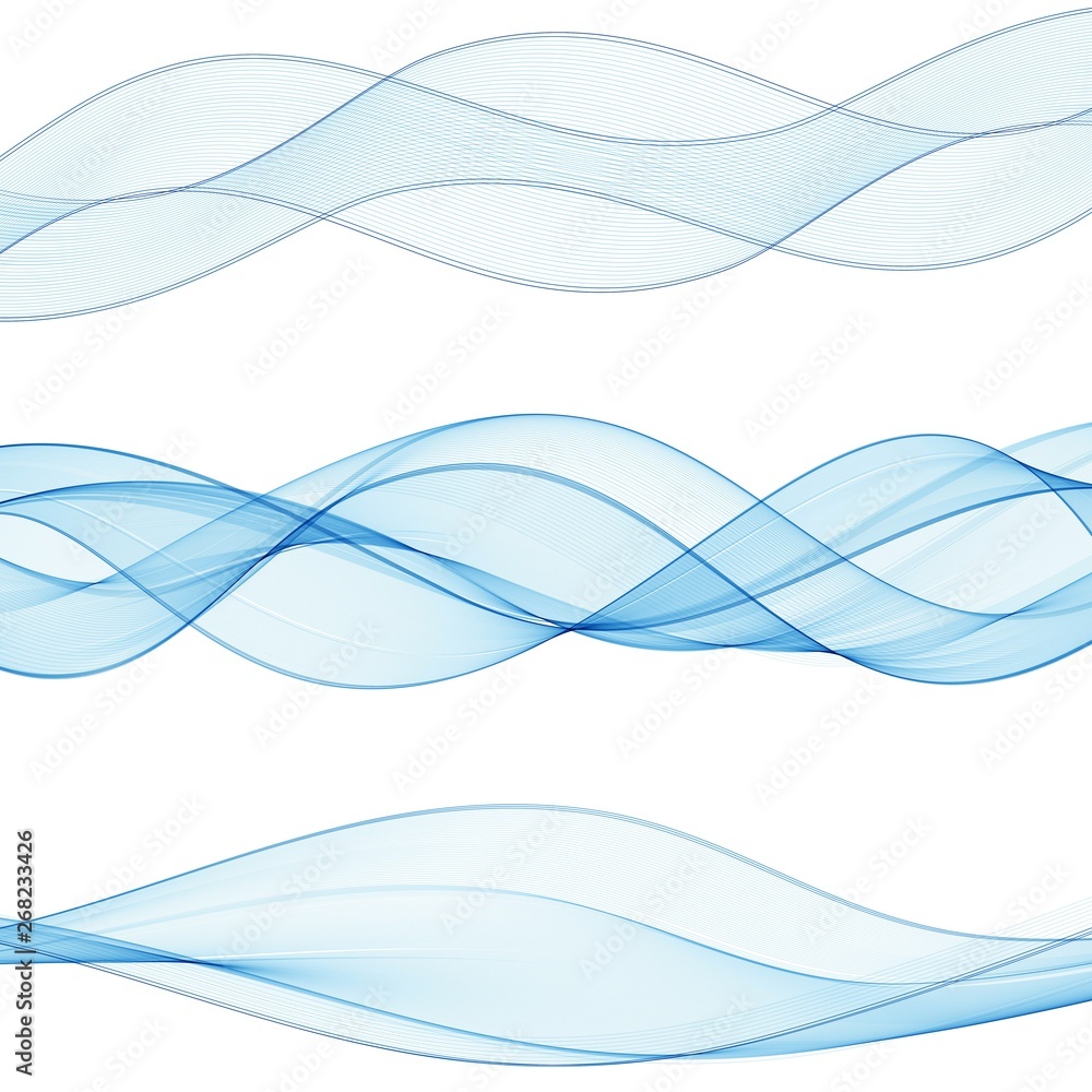 set Abstract vector waves. color lines. blue color. eps 10