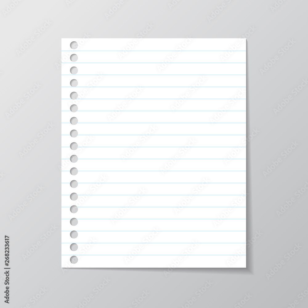 White sheet of paper. School notebook paper sheet. With blue line book page  background. School note book Template for message, text back to school.  Square blank white texture notepad backdrop. Stock Vector |