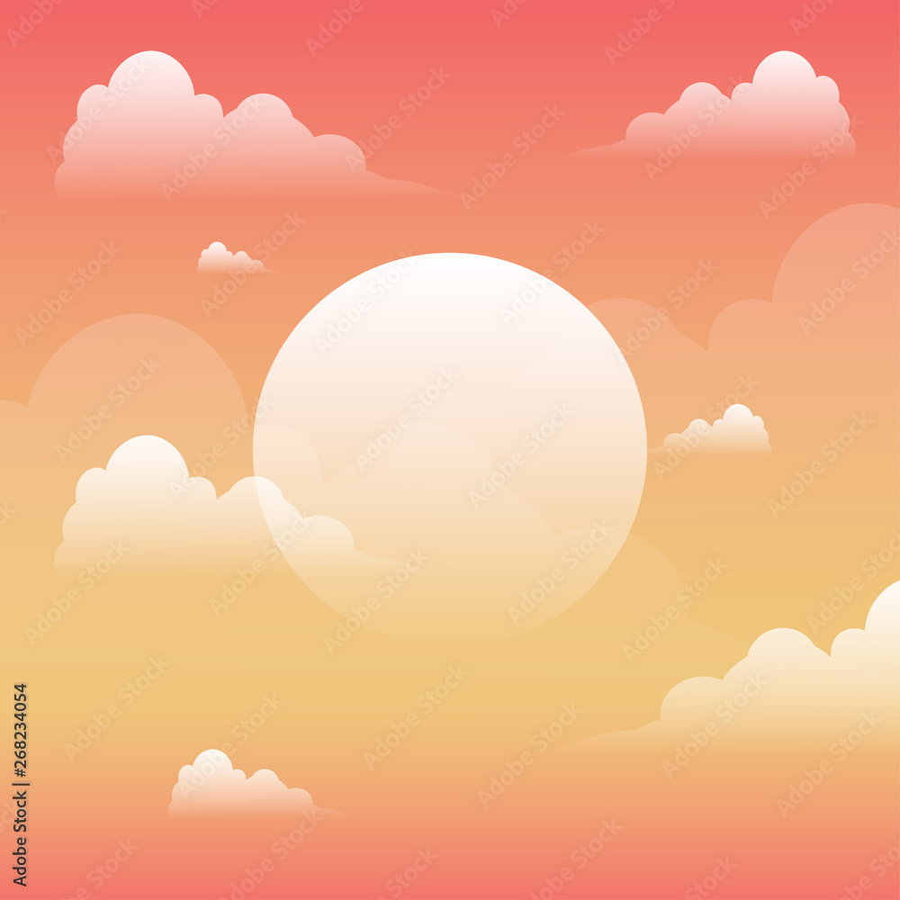 Evening Sunset sky landscape with clouds vector illustration view in ...