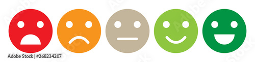 Color emotion Faces satisfaction level. Range to assess the emotions of your content. Feedback in form of emotions. User experience. Customer feedback. Excellent, good, normal, bad, awful.