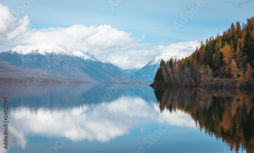 lake macdonald in glacier national park in fall