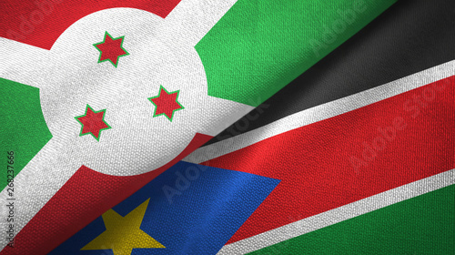 Burundi and South Sudan two flags textile cloth, fabric texture photo