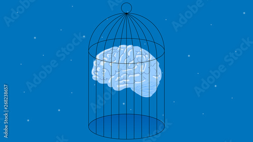 Brain in cage vector illustration Addiction illustration