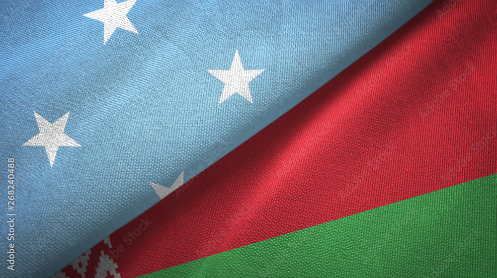 Micronesia and Belarus two flags textile cloth, fabric texture Micronesia and Belarus two flags textile cloth, fabric texture