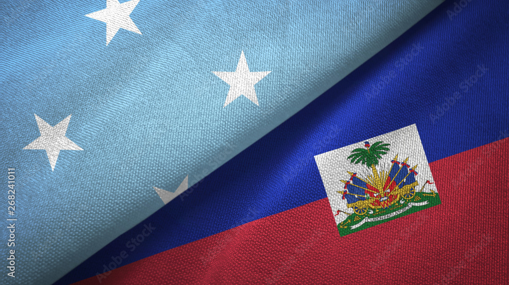Micronesia and Haiti two flags textile cloth, fabric texture Micronesia and Haiti two flags textile cloth, fabric texture