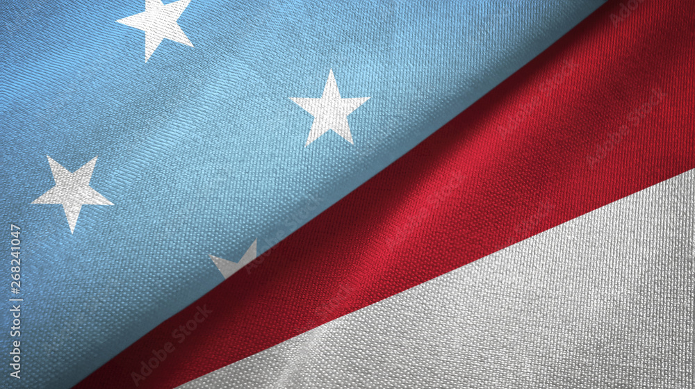 Micronesia and Indonesia two flags textile cloth, fabric texture Micronesia and Indonesia two flags textile cloth, fabric texture