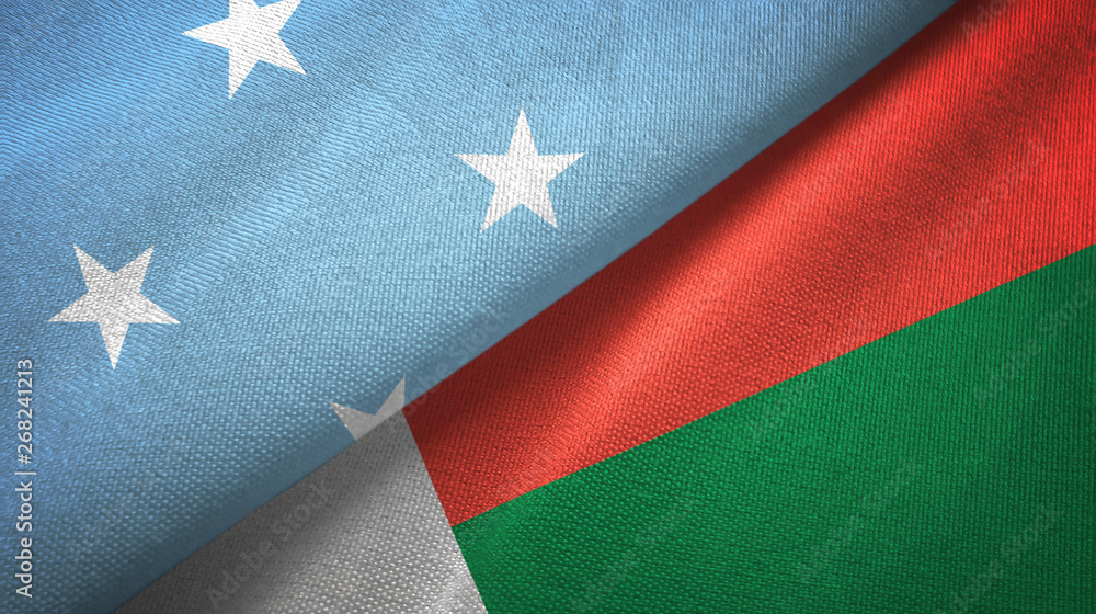 Fototapeta premium Micronesia and Madagascar two flags textile cloth, fabric texture