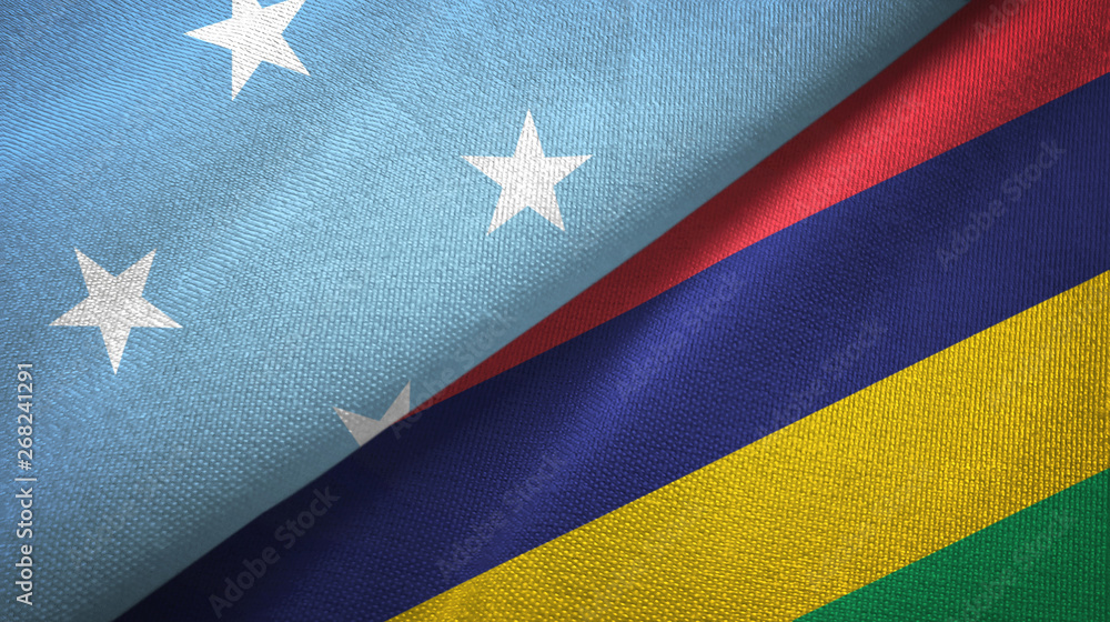 Fototapeta premium Micronesia and Mauritius two flags textile cloth, fabric texture