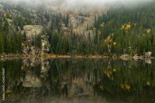 Colorado lake with mist 