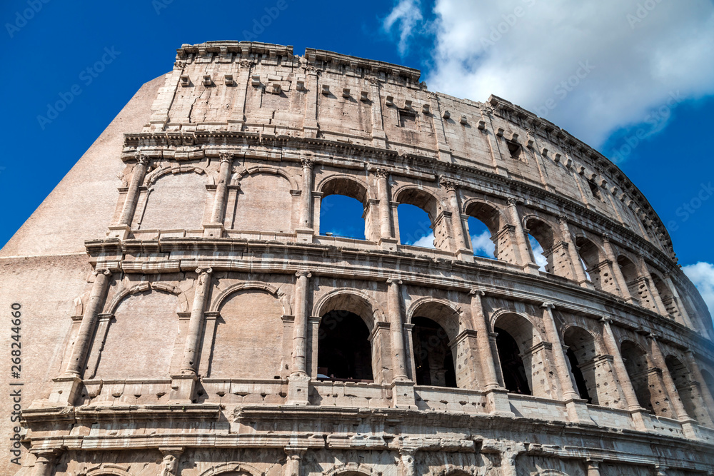 Exterior view of the ancient Roman Colosseum in Rome