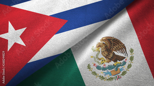 Photography Cuba and Mexico two flags textile cloth, fabric texture