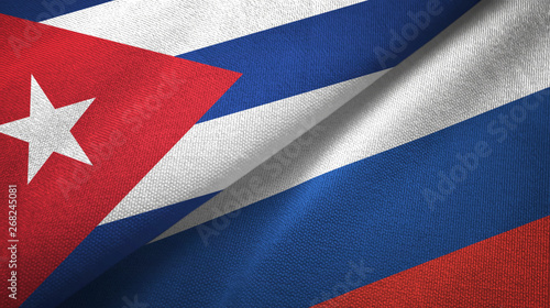 Photography Cuba and Russia two flags textile cloth, fabric texture