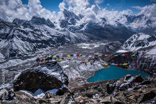 Obraz na płótnie Landscape view of Gokyo village and Dudh Pokhari lake. View from Gokyo Ri. Sagarmatha (Everest) National Park, Nepal. w salonie