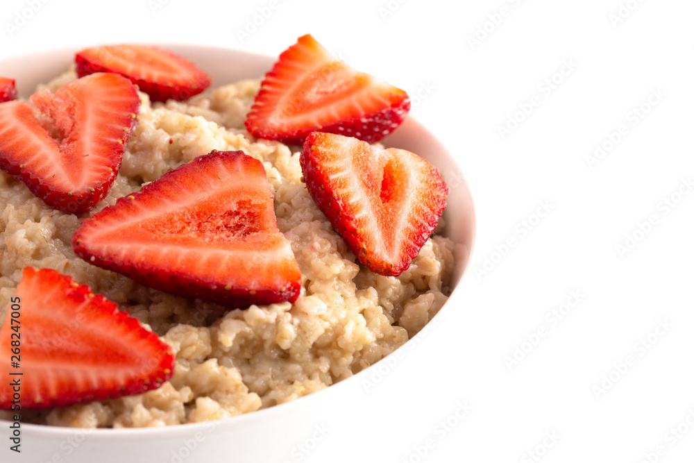 Oatmeal with Strawberries on a White Background Oatmeal with Strawberries on a White Background