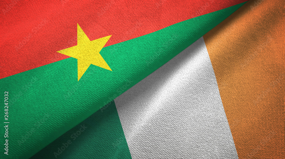 Burkina Faso and Ireland two flags textile cloth, fabric texture