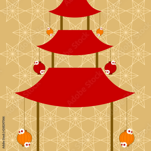 Wallpaper Mural Geometric pattern background with japanese temple - Vector Torontodigital.ca