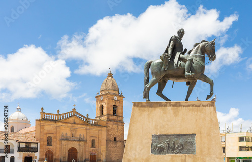 Colombia Tunjia town statue of Simon Bolivar on horseback photo