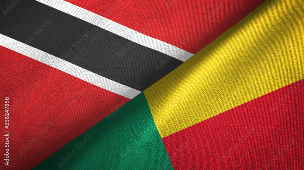 Fototapeta premium Trinidad and Tobago and Benin two flags textile cloth, fabric texture 