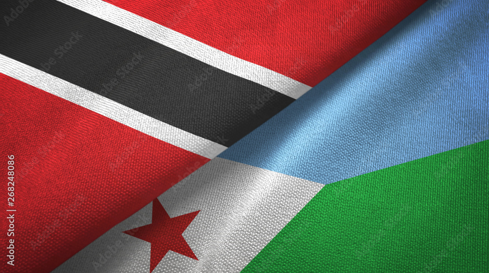Trinidad and Tobago and Djibouti two flags textile cloth, fabric texture