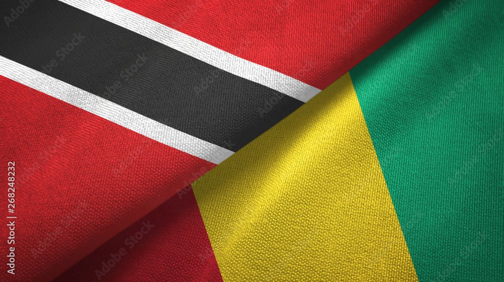 Fototapeta premium Trinidad and Tobago and Guinea two flags textile cloth, fabric texture