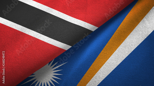 Trinidad and Tobago and Marshall Islands two flags textile cloth, fabric texture